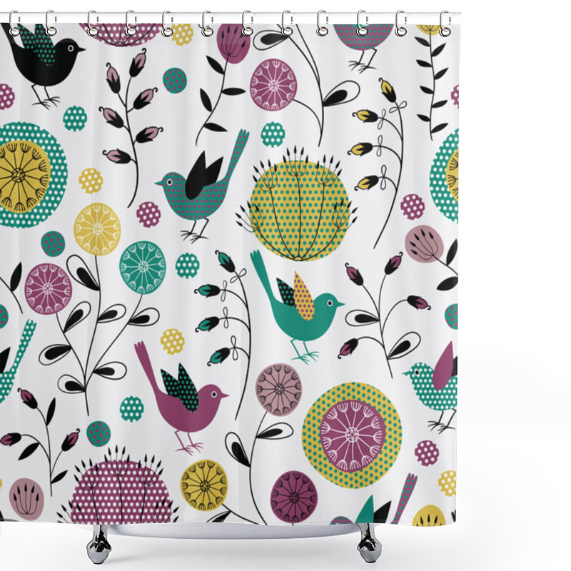 Personality  Seamless Pattern.Birds And Flowers Shower Curtains