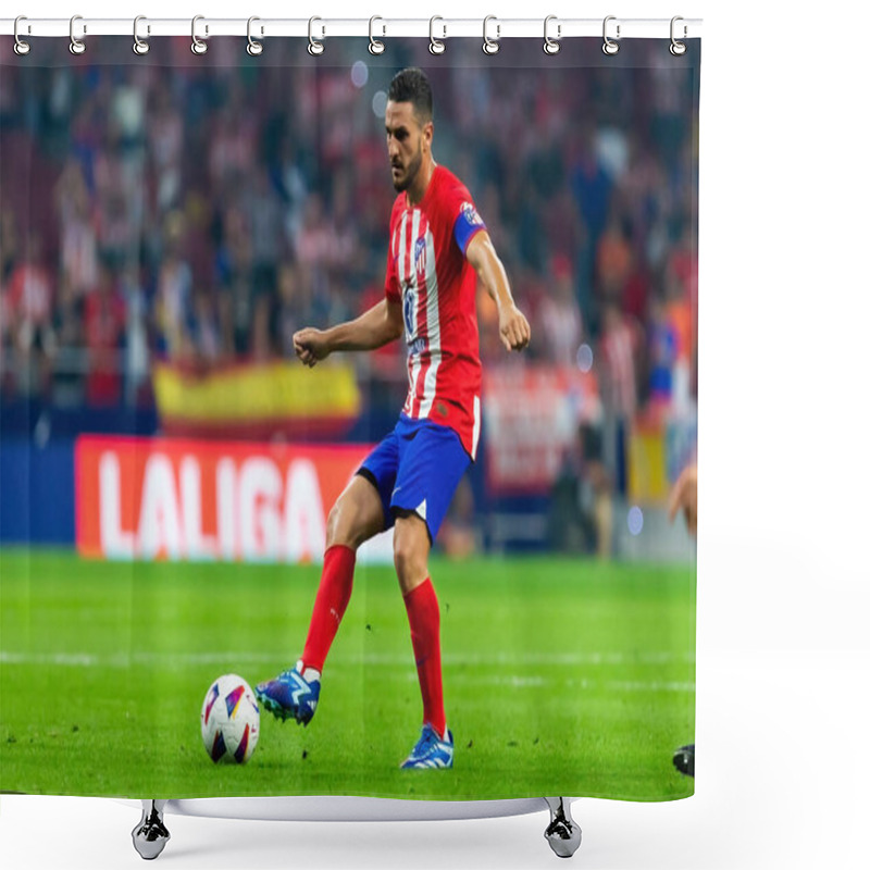 Personality  Madrid, Spain- October 1, 2023: Soccer League Match Between Atletico De Madrid And Cadiz Played In Madrid. Atletico De Madrid Players. Shower Curtains