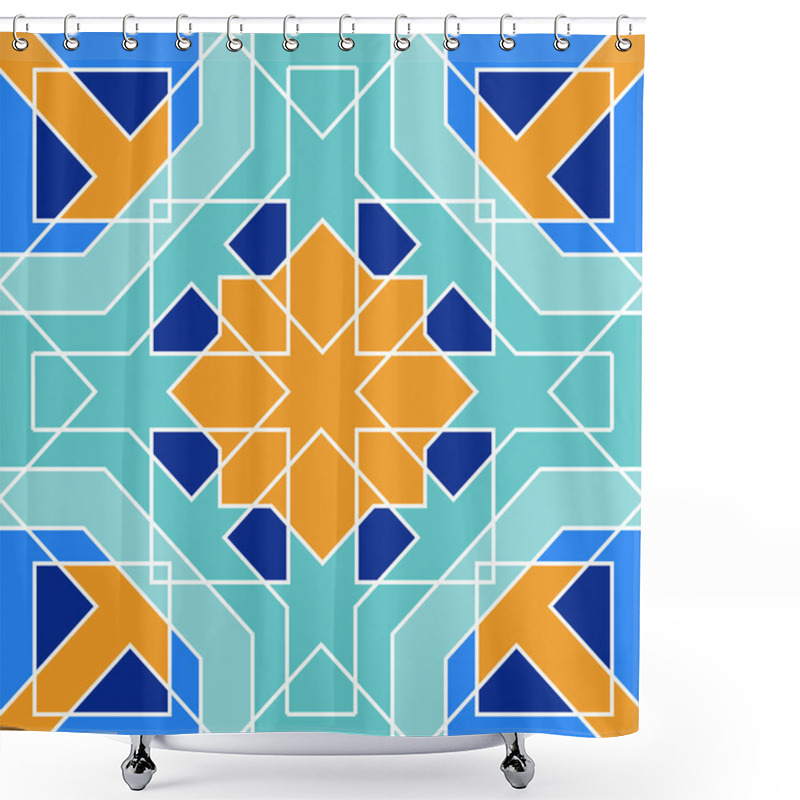 Personality  Gorgeous Seamless Pattern From Blue Moroccan Tiles, Ornaments. Can Be Used For Wallpaper, Pattern Fills, Web Page Background, Surface Textures. Shower Curtains