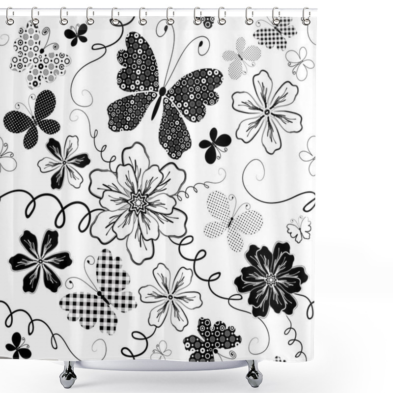 Personality  White Seamless Floral Pattern Shower Curtains