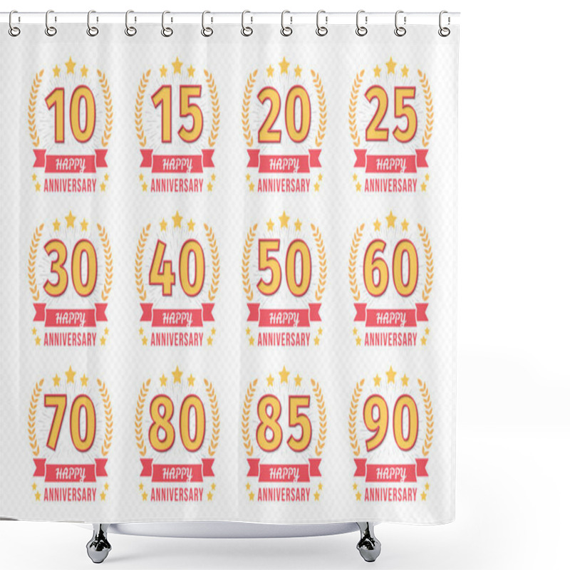 Personality  Set Of 12 Anniversary Emblems With Ribbon, 10 - 90 Years, Vector Eps10 Illustration Shower Curtains