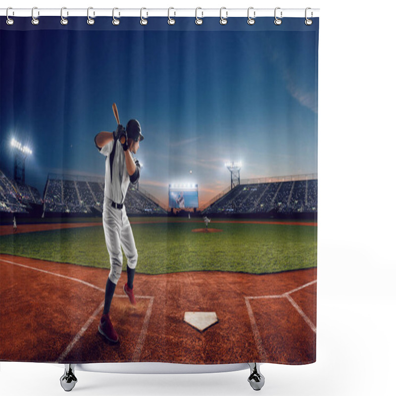 Personality  Baseball Player At Professional Baseball Stadium In Evening Duri Shower Curtains