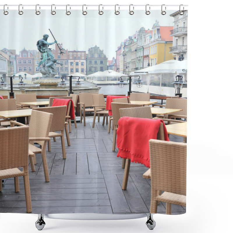 Personality  Street View Of A Empty Coffee Terrace With Tables And Chairs In Old Town Of Antalya, Turkey Shower Curtains