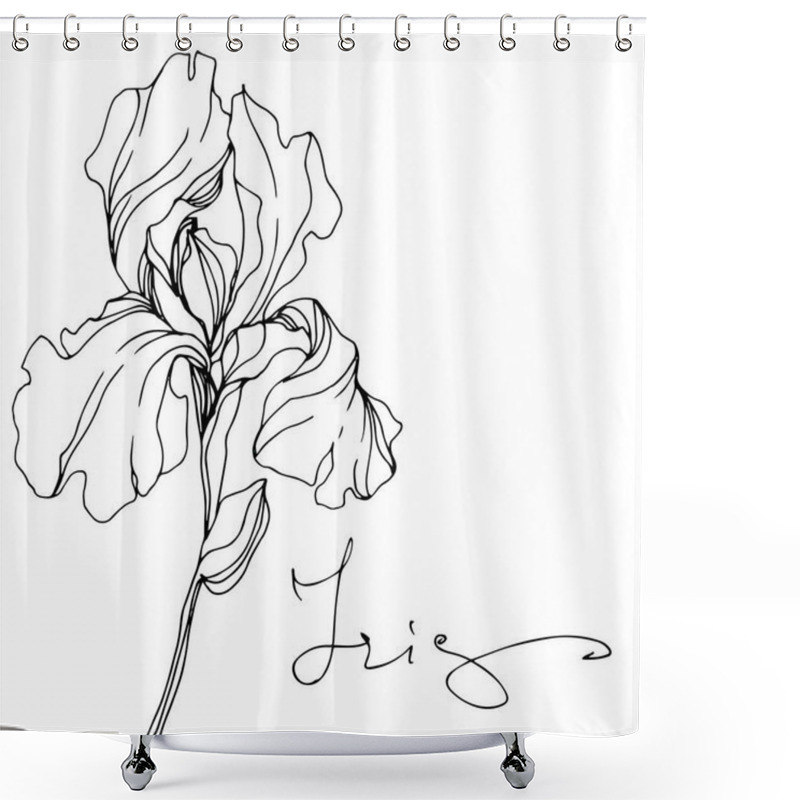 Personality  Vector Iris Flower Isolated On White. Black And White Engraved Ink Art With 'iris' Lettering Shower Curtains