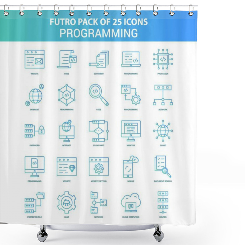 Personality  25 Green And Blue Futuro Programming Icon Pack Shower Curtains