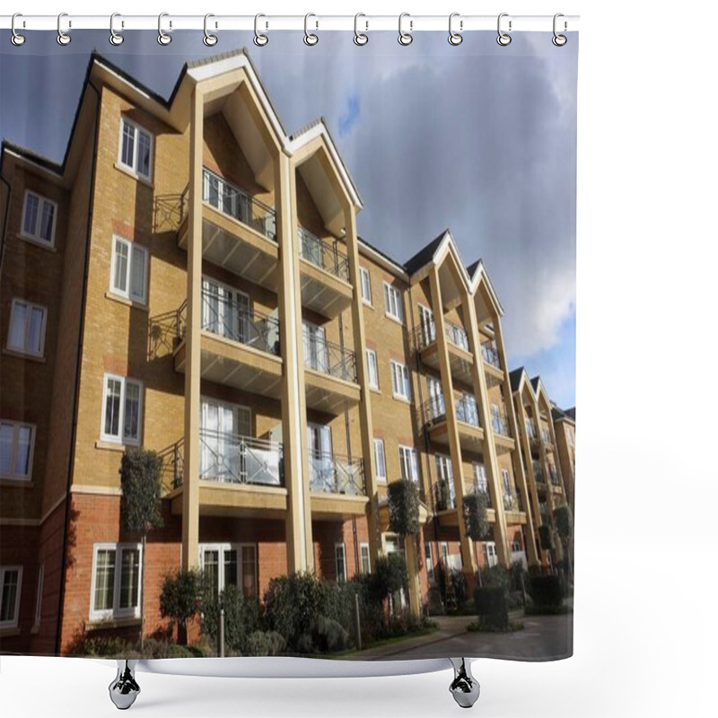 Personality  Modern Three Storey Apartment Building With Balconies Shower Curtains