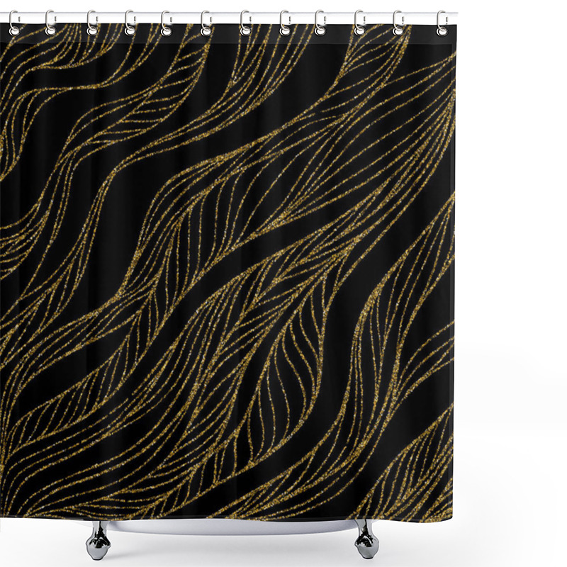 Personality  Vector Artistic Covers Design. Gold Foil Distort Lines Luxury Backgrounds. Trendy Pattern, Graphic Poster, Cards. Shower Curtains