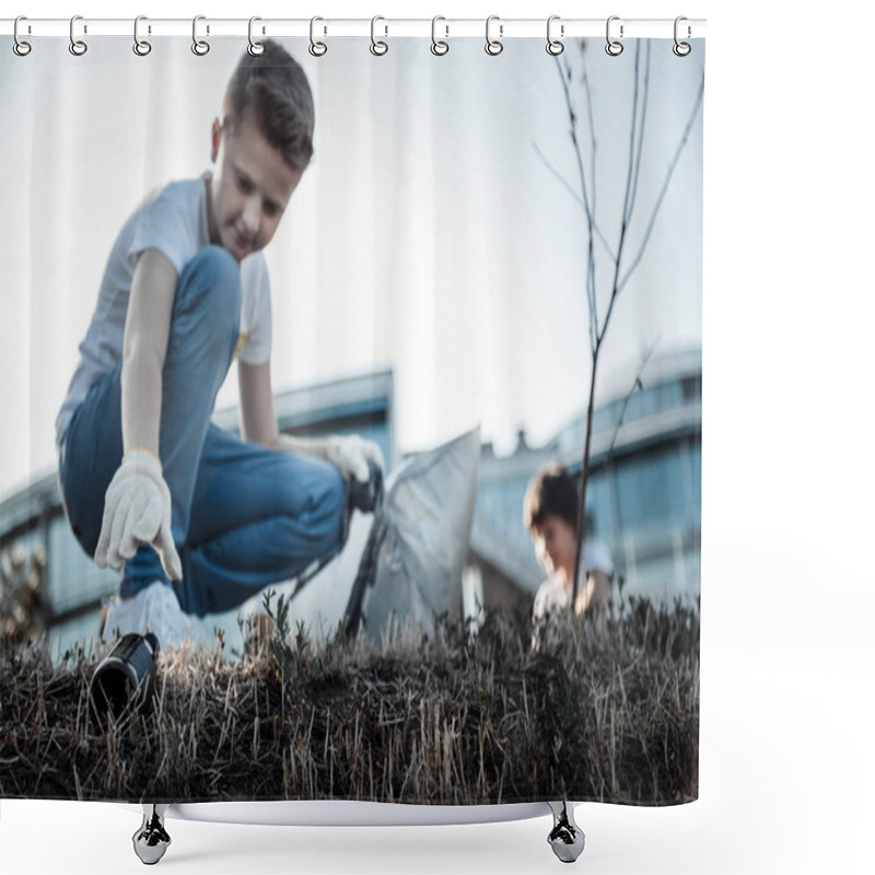 Personality  Selective Focus Of A Glass Bottle Shower Curtains