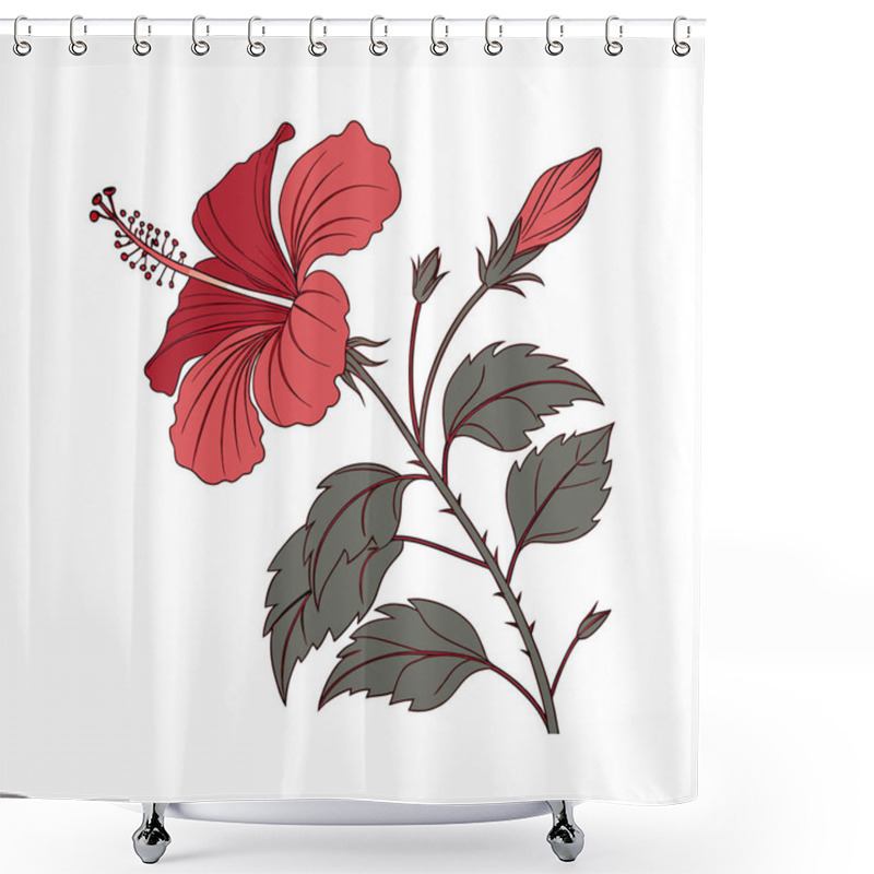 Personality  Red Hibiscus Flower Vector Art Illustration Featuring A Vibrant And Detailed Depiction Of The Iconic Hibiscus Bloom, Perfect For Tropical-themed Designs, Floral Graphics, And Botanical Projects That Celebrate Nature's Beauty Shower Curtains