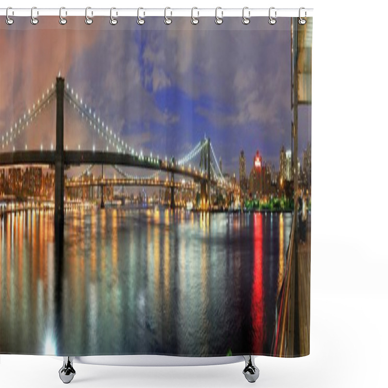 Personality  East River At Night In New York Shower Curtains