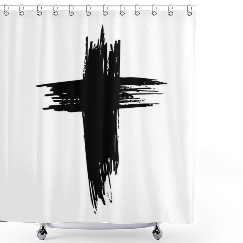 Personality  Black Messy Brush Style Cross Isolated On White Background Shower Curtains