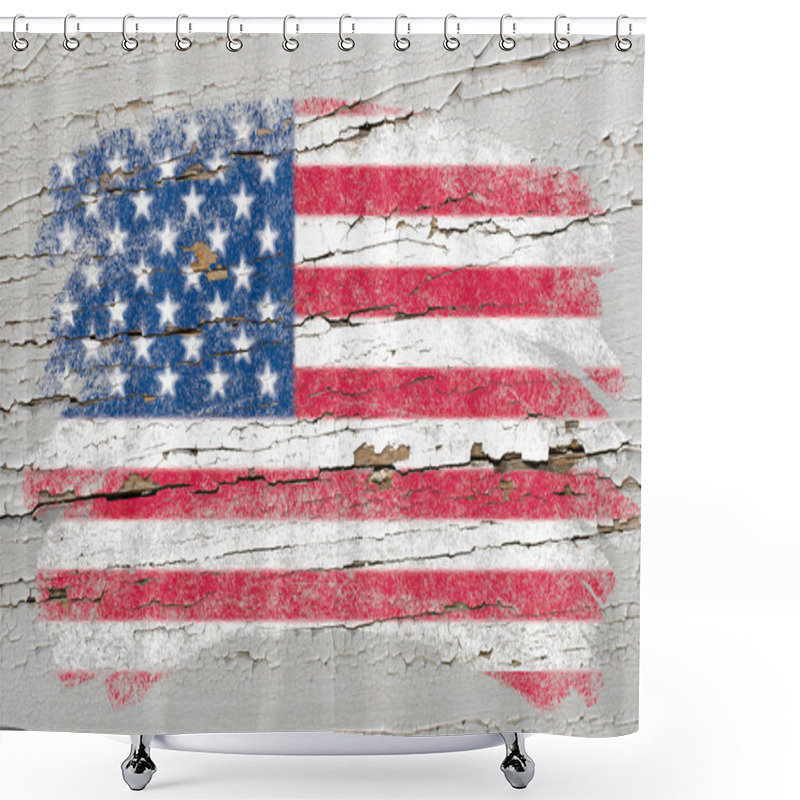 Personality  Flag Of USA On Grunge Wooden Texture Painted With Chalk Shower Curtains