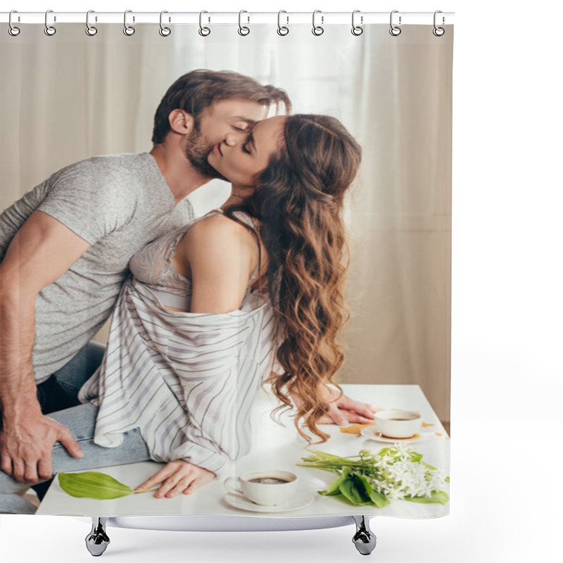 Personality  Man Kissing Passionate Girl In Foreplay Shower Curtains