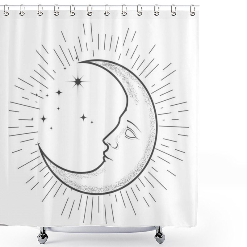 Personality  Mystic Crescent, New Moon With Face, Astrological Symbol Of Spiritual And Esoteric, Vector Shower Curtains