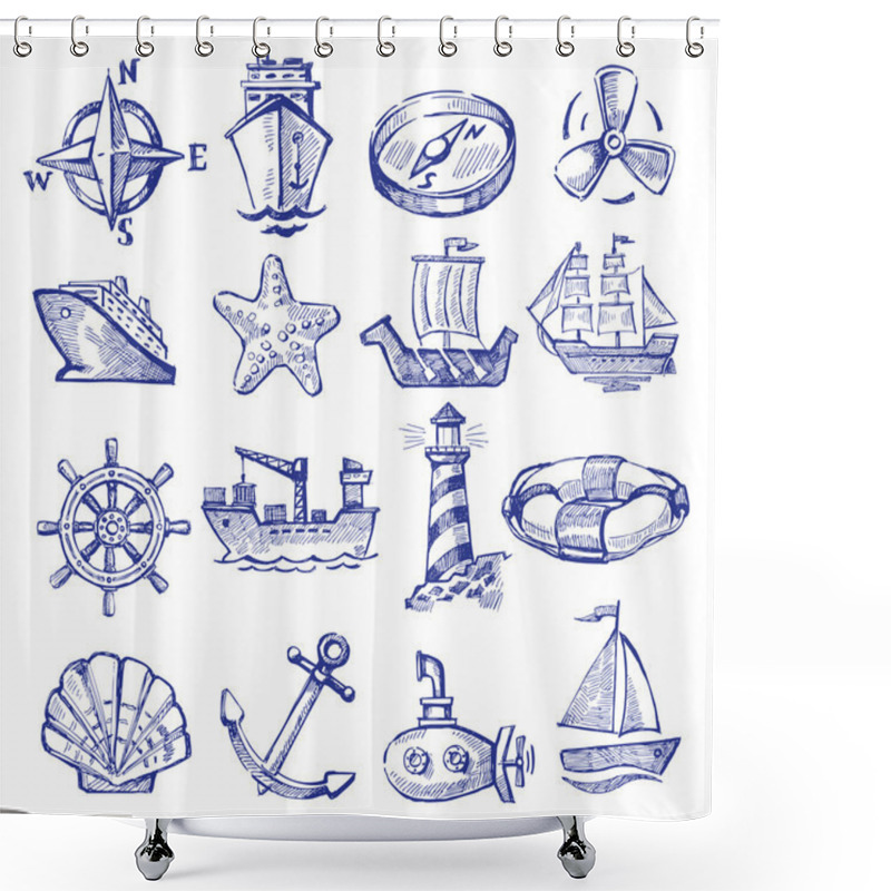 Personality  Hand Drawn Boat And Ship Shower Curtains