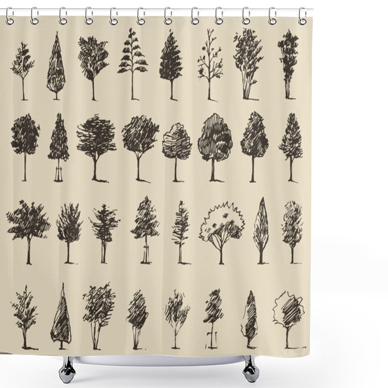 Personality  Trees Sketch Set, Shower Curtains