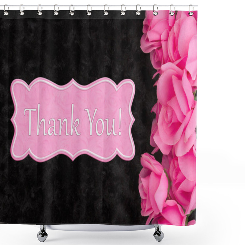 Personality  Thank You Message With Pink Roses On Black Rose Textured Plush Fabric Shower Curtains