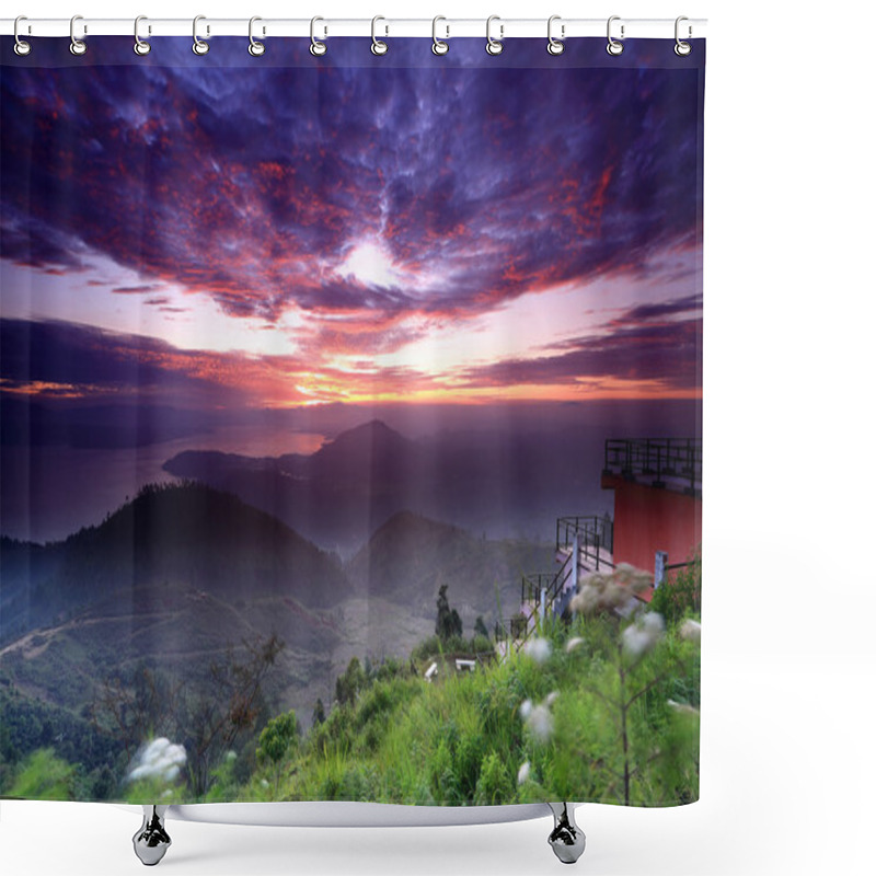 Personality  Beautiful View And Sunrise  On The Lake Toba Shower Curtains