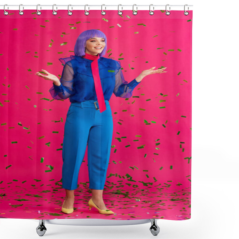 Personality  Beautiful Happy Pop Art Girl On Party With Confetti, On Pink Shower Curtains