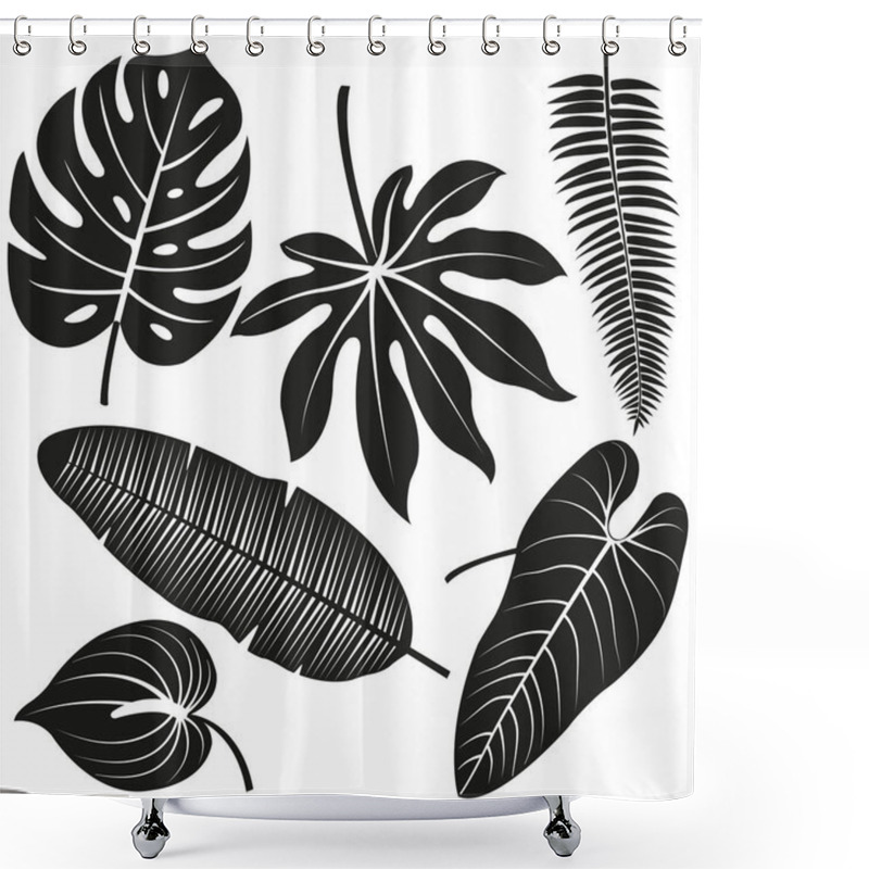 Personality  Tropical Plant Leaves Vector Silhouette Collection. Shower Curtains