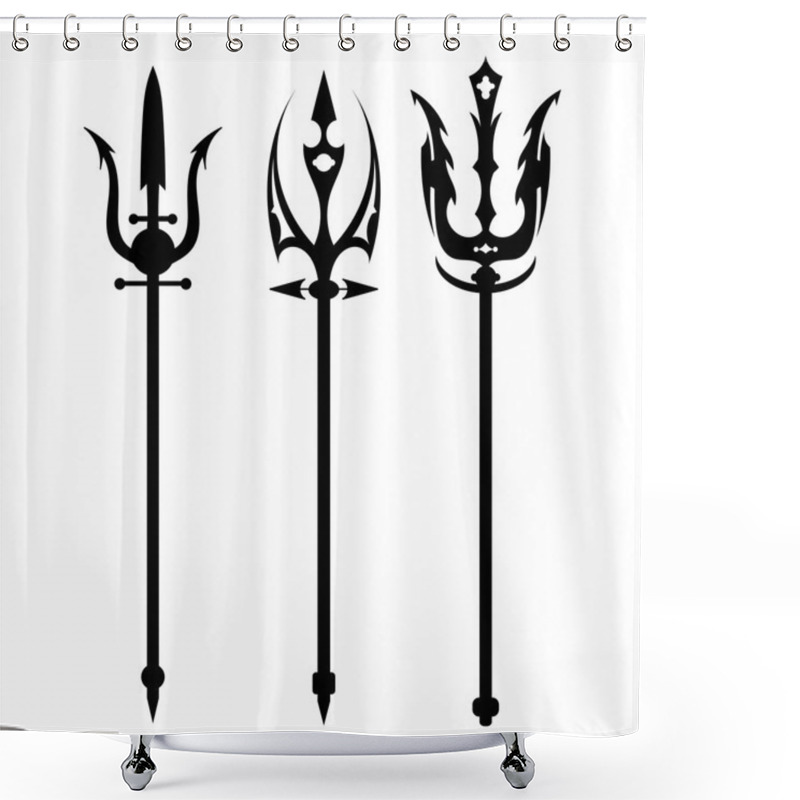 Personality  Set Vector Illustration Of Abstract Black Trident On A White Bac Shower Curtains