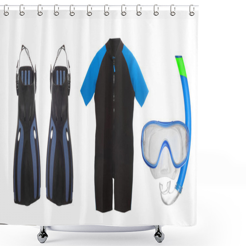 Personality  Scuba Diving Equipment - Diving Mask, Wetsuit And Flippers  Shower Curtains