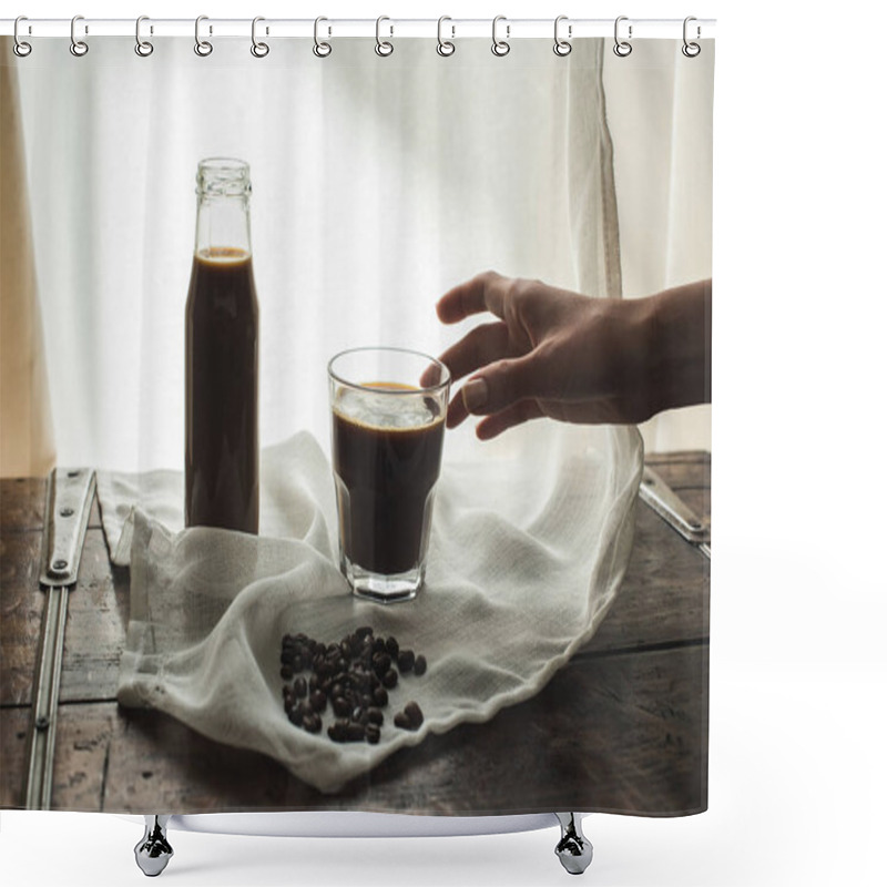 Personality  Person Taking Glass Of Coffee Shower Curtains