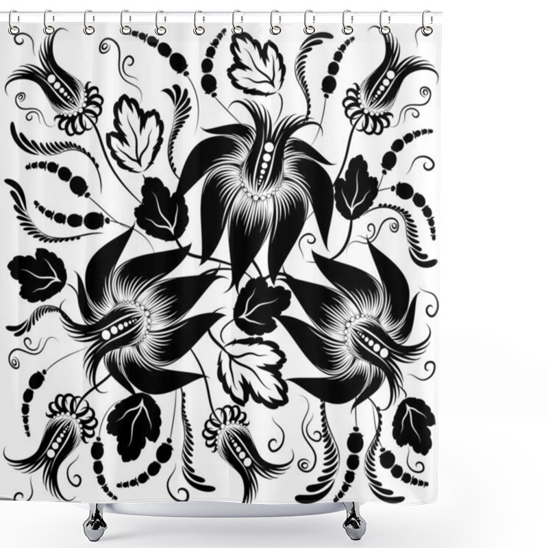 Personality  Black Flowers On A White Background Shower Curtains