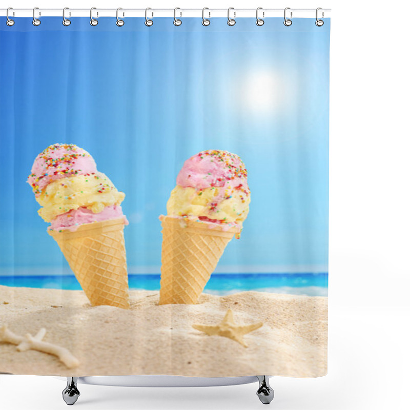 Personality  Ice Cream Stuck In Sand Shower Curtains