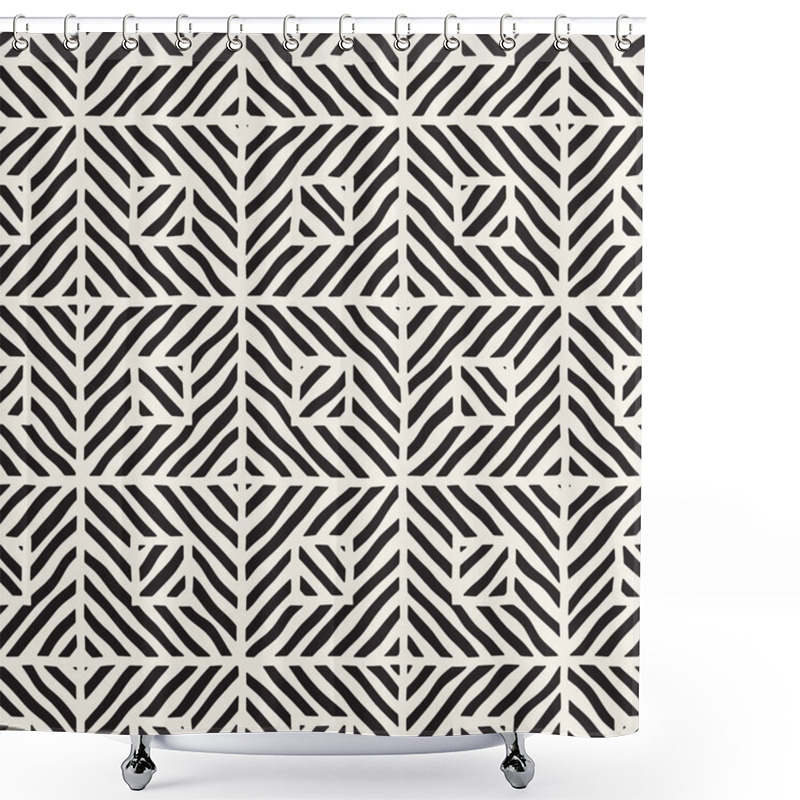 Personality  Vector Seamless Hand Drawn Pattern. Zigzag And Stripe Rough Lines. Tribal Design Background. Ethnic Doodle Texture. Shower Curtains