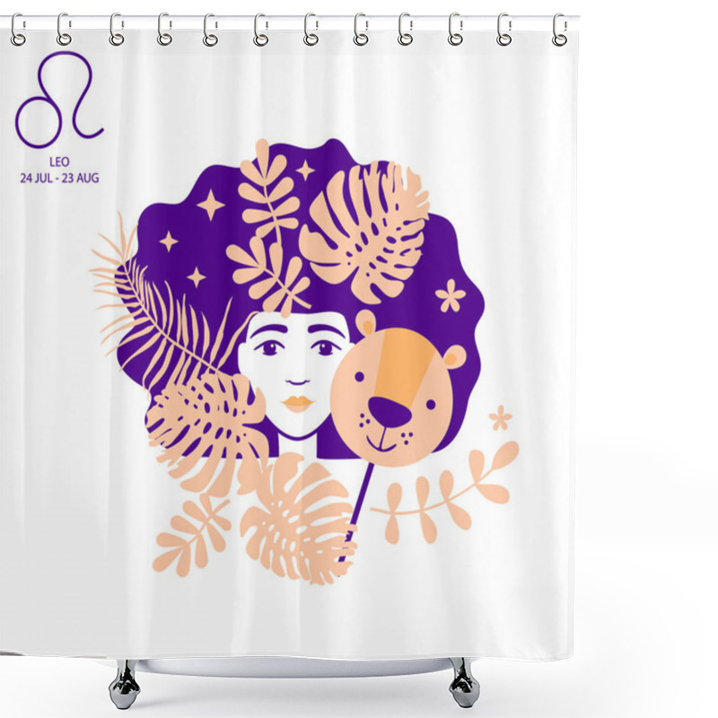 Personality  Lion To Leo Of Zodiac And Horoscope Concept, Vector Art And Illustration. Girl. Beautiful Girl Silhouette. Astrological Sign As A Beautiful Women. Future Telling, Horoscope, Alchemy, Spirituality Shower Curtains