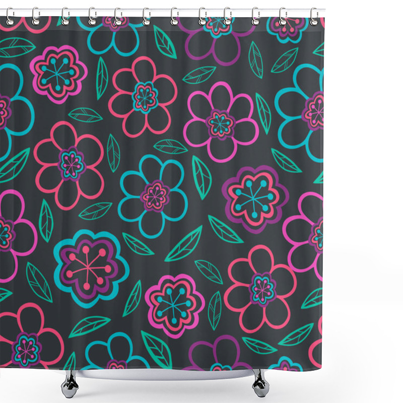 Personality  Floral Seamless Pattern With Flowers. Vector Blooming Doodle Flo Shower Curtains