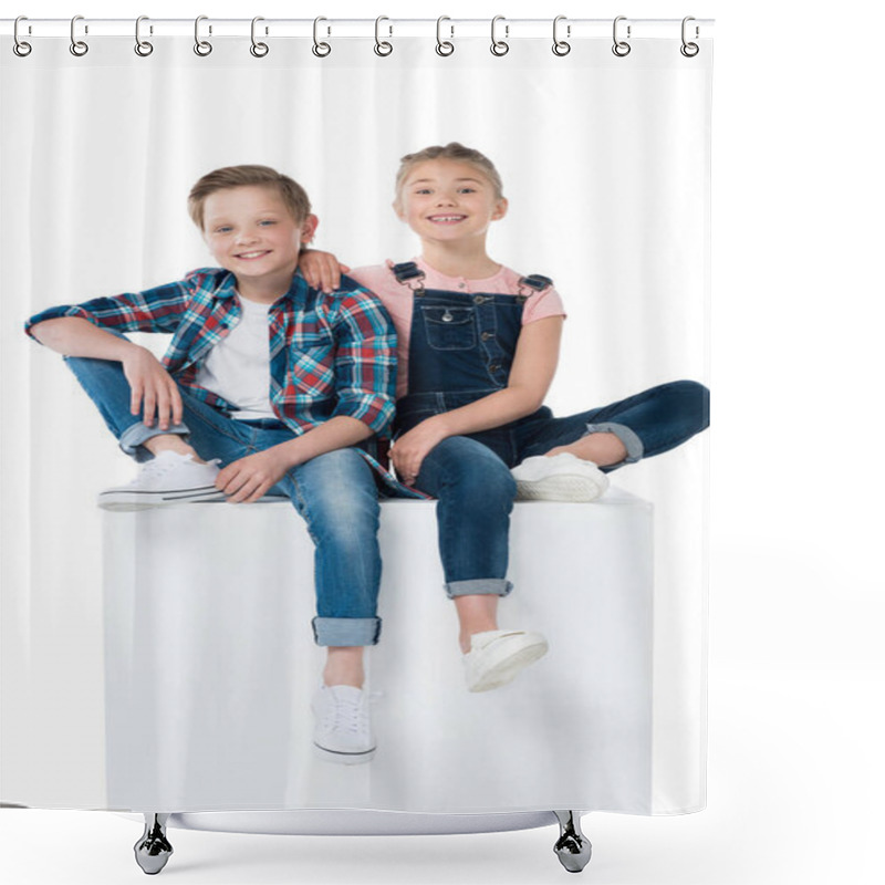 Personality  Children Sitting On Cube Shower Curtains