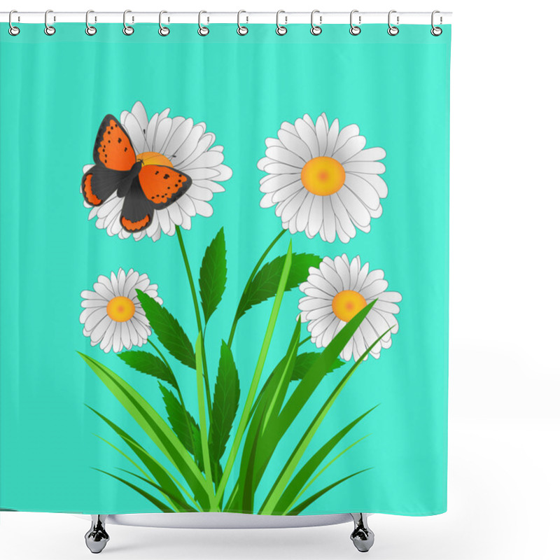 Personality  Daisy Flowers And Butterfly Vector Shower Curtains