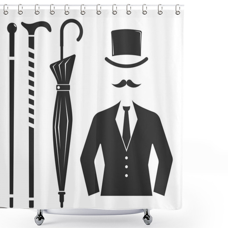 Personality  Vintage Style Design Hipster Gentleman Vector Illustration Black Silhouette Design Mustache Element. Shower Curtains