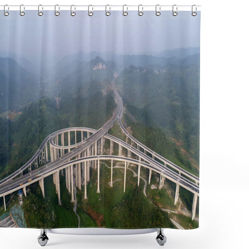 Personality  Aerial View Of The Yongshun-Jishou (Yongji) Expressway Shijiazhai Interchange In Central China's Hunan Province, 15 September 2017 Shower Curtains