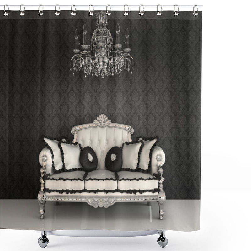 Personality  Royal Sofa With Pillows And Chandelier In Luxurious Interior Wit Shower Curtains