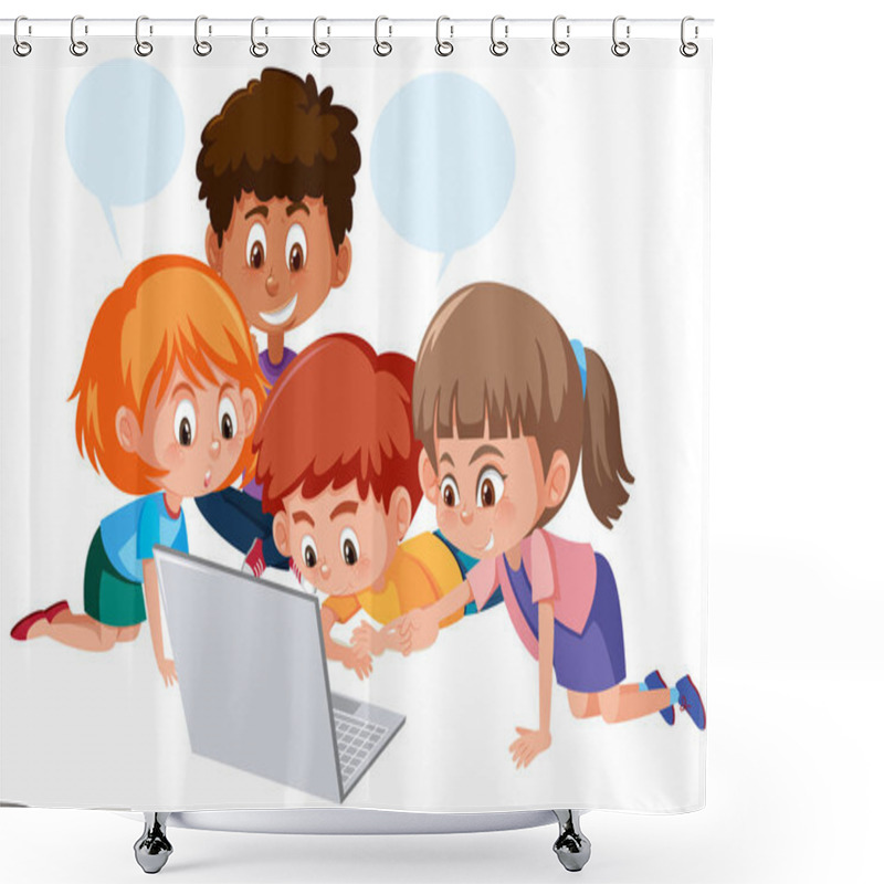 Personality  Group Of Children Using Computer Illustration Shower Curtains