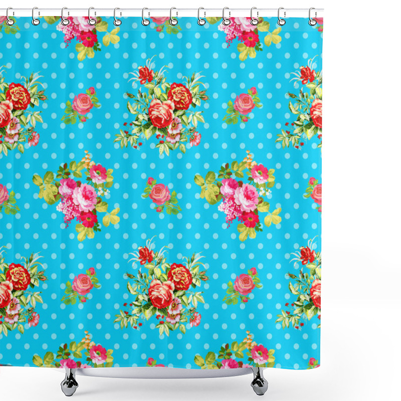 Personality  Roses With Blue Polka Dot Pattern, Seamless Texture Background Shower Curtains