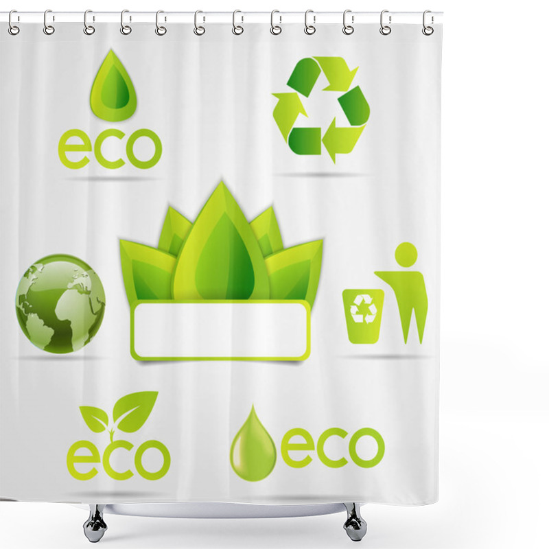 Personality  Eco Icons Set, Green Colour Shower Curtains