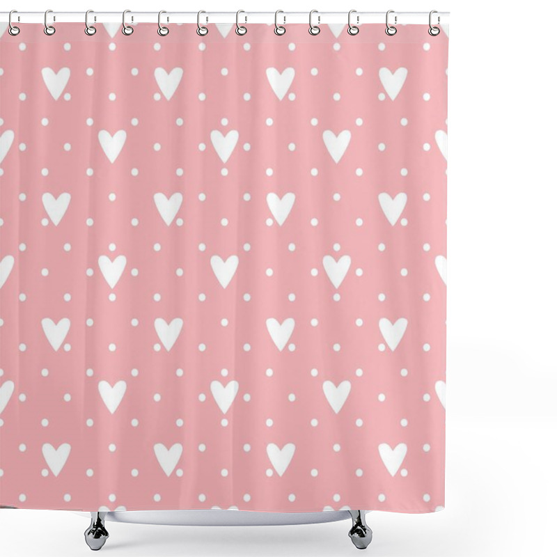 Personality  Pink Vector Background With Hearts And Polka Dots. Cute Seamless Pattern For Valentines Desktop Wallpaper Or Lovely Website Design Shower Curtains