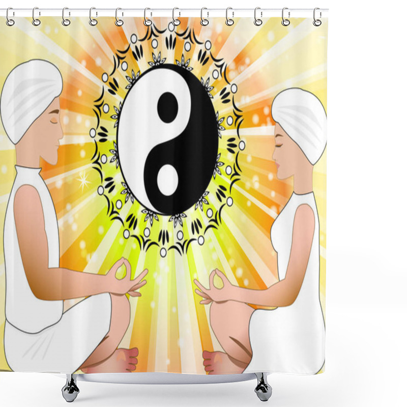 Personality  Meditating Man And Woman With Yin Yang Symbol Shower Curtains