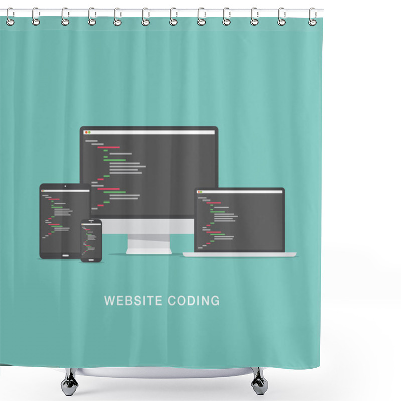 Personality  Flat Website Coding Development Vector Illustration Shower Curtains