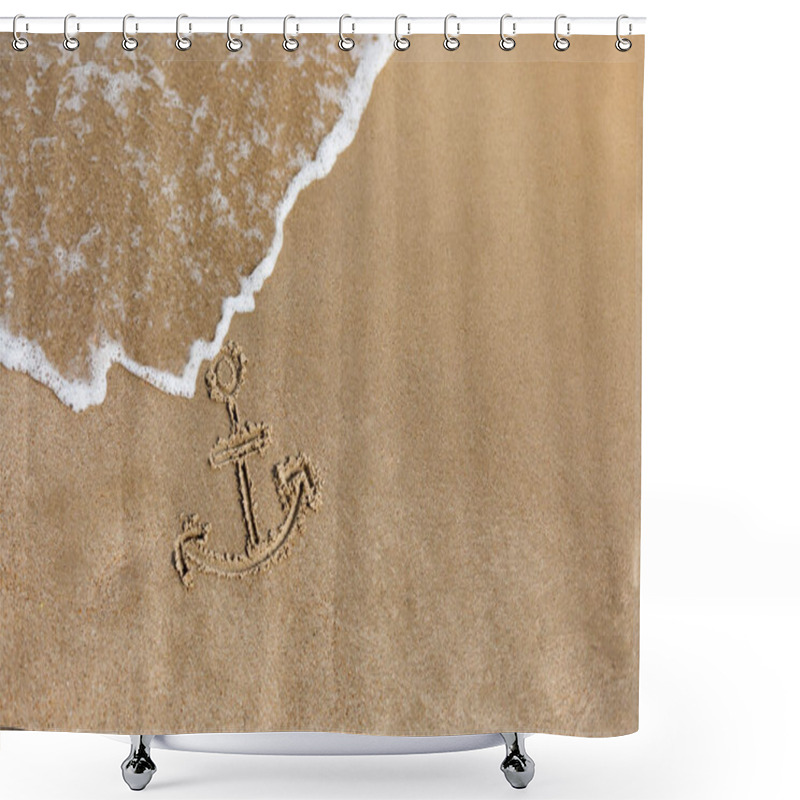 Personality  Anchor Drawn On The Beach Sand. Summer Holidays Background Shower Curtains