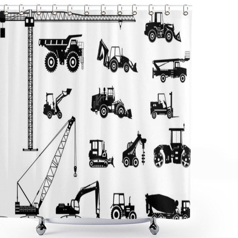 Personality  Set Of Heavy Construction Machines Icons. Vector Illustration Shower Curtains