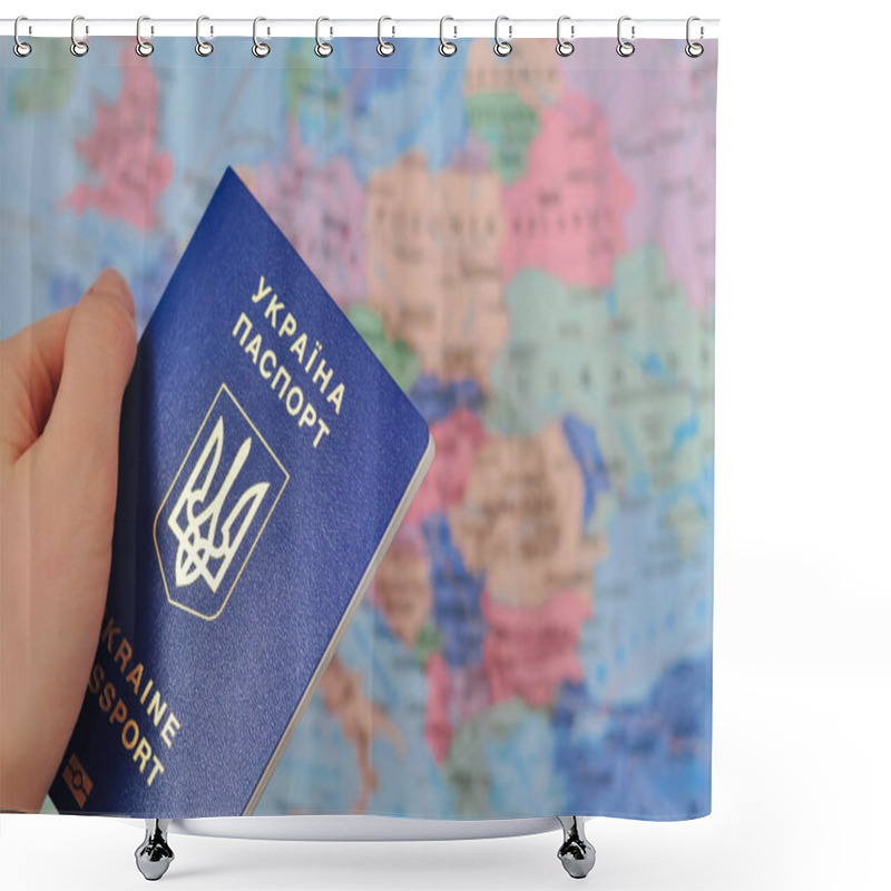 Personality  Ukrainian International Passport And World Map Refugee Concept . High Quality Photo Shower Curtains