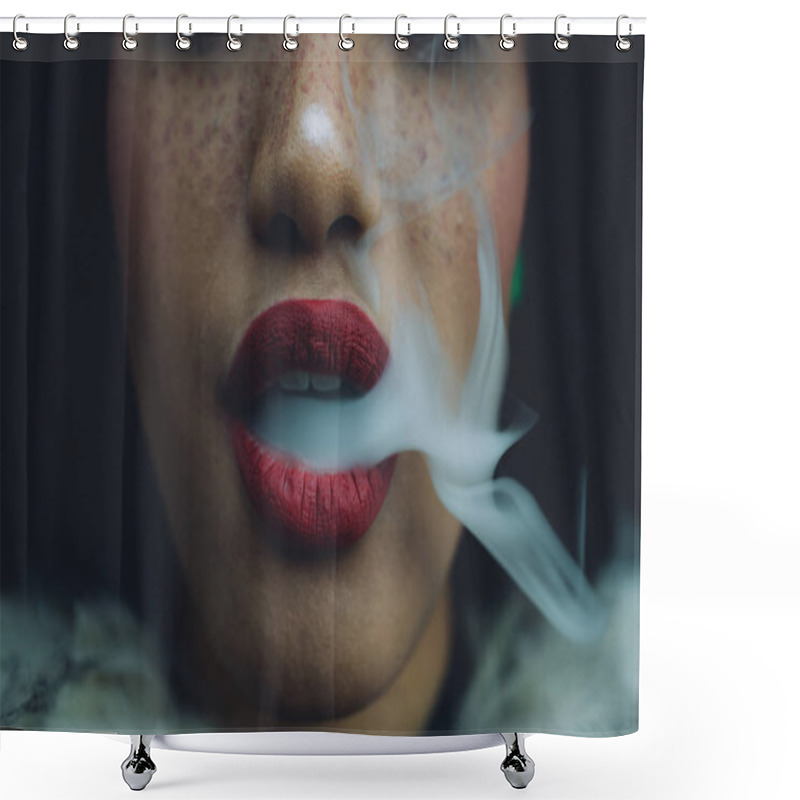 Personality  Woman Smoking, Close Up On Smoke And Mouth Shower Curtains