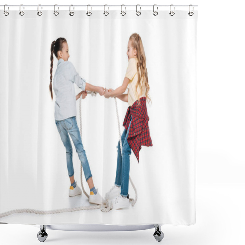 Personality  Girls Play Tug Of War Shower Curtains