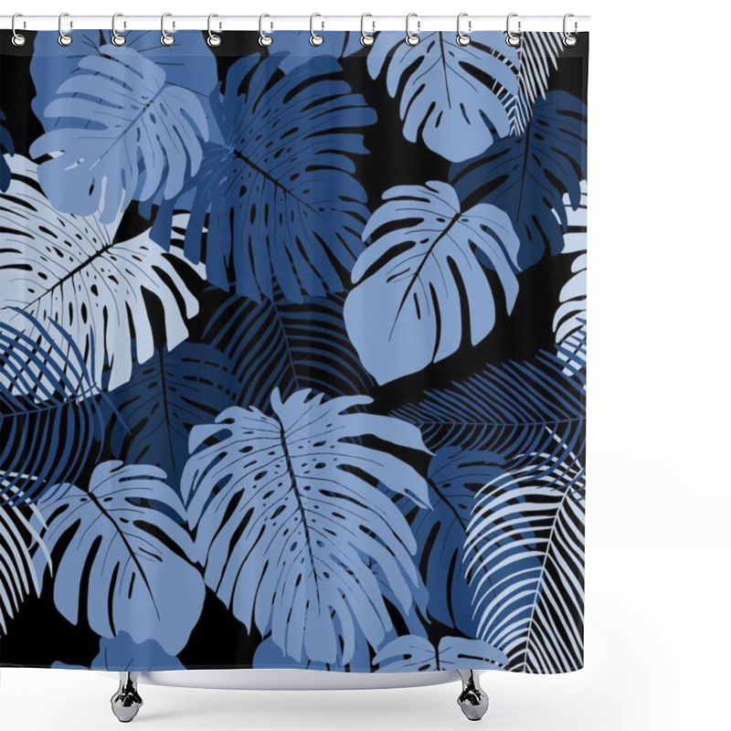 Personality  Jungle Fashion Print Seamless Pattern. Tropical Monstera Leaves Fashion Design Background. Night Rainforest Texture. Shower Curtains