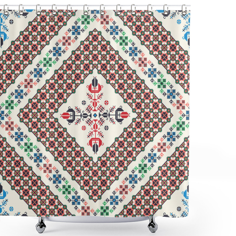 Personality  Romanian Vector Pattern Inspired From Traditional Embroidery Shower Curtains